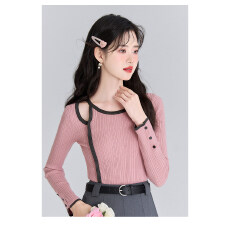 批发露肩设计感针织衫女2026新款春季小个子长袖上衣毛衣内搭打底衫