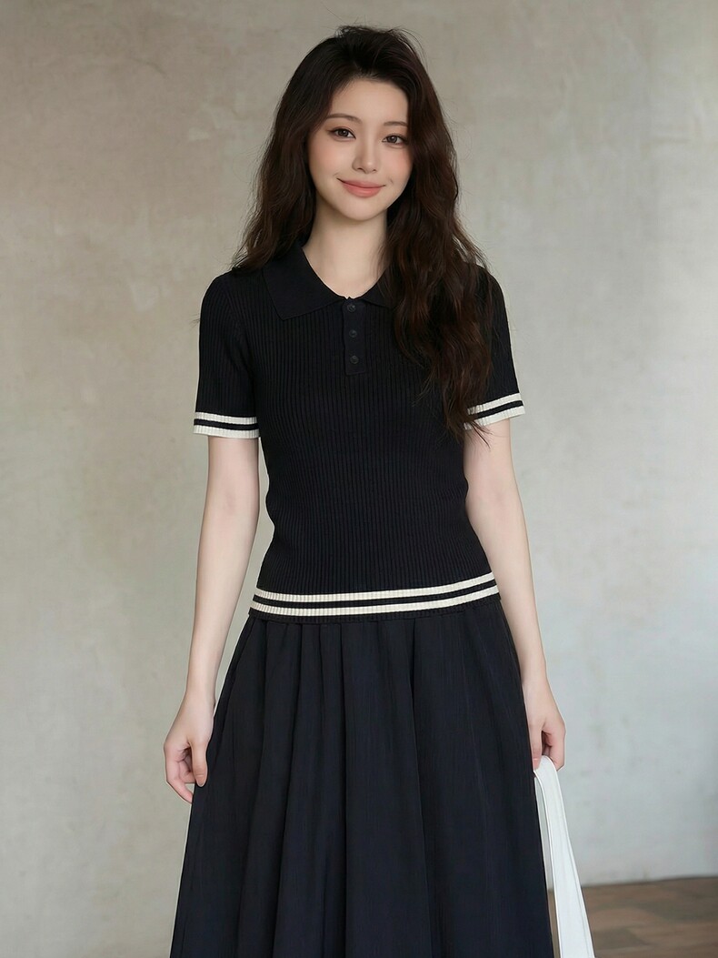 2026 여름 새로운 여성 패션 품격 POLO 칼라 반팔 티셔츠 기본 셔츠 몸매 가꾸기 슬림해 보이는 연령 감소 맨위