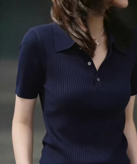 2026 봄 여름 새로운 출퇴근 바람 해군 POLO 칼라 반팔 니트 스웨터 여성 다용도 슬림해 보이는 맨위