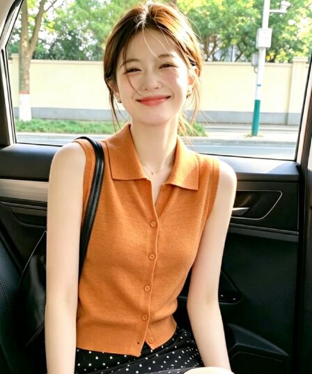 빛 사람들 착용 가져 가라. 주황색 POLO 칼라 어깨 맨위 조끼 여성 여름 민소매 외출용 얼음 실크 폴로 칼라 니트 슬립