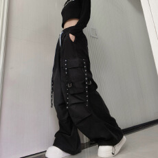 批发实拍#韩系设计款口袋工装裤潮男女春夏新款街头宽松阔腿休闲长裤