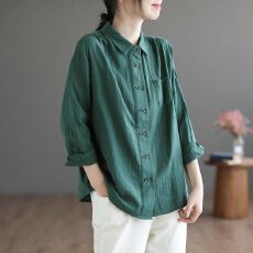 批发纯棉长袖<b class='q'>衬衫</b>女春秋polo领内搭上衣宽松设计感打底<b class='q'>衬衣</b>