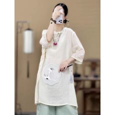 批发大码女装显瘦减龄遮肉夏季盘扣五分<b class='q'>袖</b><b class='q'>T</b><b class='q'>恤</b>苎麻中长款上衣打底衫