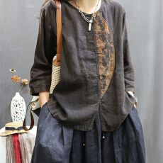 批发复古文艺宽松休闲长袖外穿<b class='q'>上衣</b>