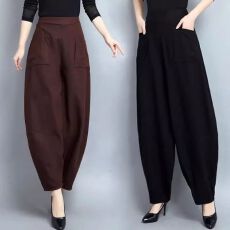 批发夏季2026新款民族风棉麻高腰宽松阔腿灯笼裤休闲百搭萝卜<b class='q'>哈伦裤</b><b class='q'>女</b>