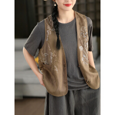 批发复古重工刺绣棉麻马甲外套2026春夏气质绣花无袖马夹上衣女
