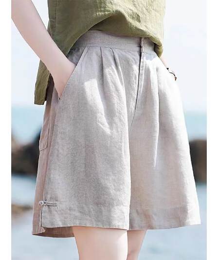 등 허리 밴딩 면 린넨 반바지 올해 여름 새로운 넓은 다리 오부 바지 캐주얼 다용도 루즈핏 여성 의류