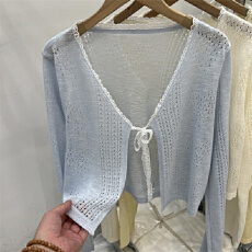 批发短款镂空薄款长袖针织开衫女2025夏装新款<b class='q'>蕾丝</b>边宽松<b class='q'>小</b><b class='q'>披肩</b>上衣潮