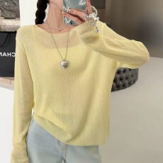 批发慵懒风圆领冰丝防晒针织衫女款2026夏季新款休闲宽松薄款长袖上衣