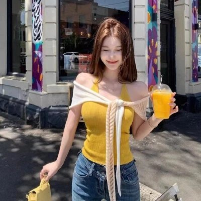 한 부서 ins 바람 행침 목 니트 조끼 모방 아마 숄 세트 양모 혼방 슬림해 보이는 오프숄더