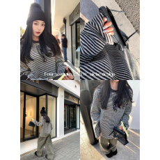 区区欧阳'不一般的超厚条纹T'长期主义定制！慵懒针织宽松长袖T恤