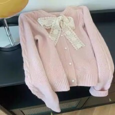 批发<b class='q'>毛衣</b>春秋款2025<b class='q'>儿童</b>韩版蕾丝飘带<b class='q'>开衫</b>气质针织衫