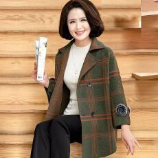 批发奶奶春秋装毛呢外套中老年人女老太太宽松<b class='q'>大码</b>妈妈呢子短款上衣服