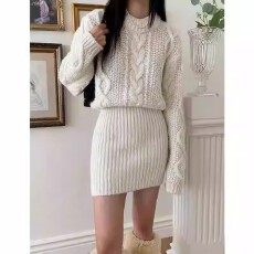 批发法国单女装清仓<b class='q'>品牌</b>剪标韩国东大门复古麻花<b class='q'>连衣裙</b>包臀毛衣裙