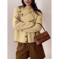 批发2025秋冬新款纯色针织开衫带围脖韩系撞色外搭上衣女套装毛衣<b class='q'>外套</b>