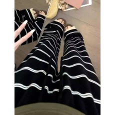 批发黑色<b class='q'>条纹</b>针织长<b class='q'>裤</b>女早秋2025新款抽绳宽松拖地阔腿<b class='q'>裤</b>