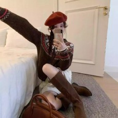 批发2025秋冬季新款<b class='q'>圆领</b>费尔岛<b class='q'>针织</b><b class='q'>开衫</b>外套复古提花毛衣上衣