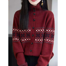 批发羊毛衫秋冬新款复古提花宽松毛衣针织开衫<b class='q'>妈妈装</b><b class='q'>上衣</b>女士