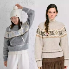 批发孔孝真同款<b class='q'>韩国</b><b class='q'>正品</b><b class='q'>代购</b>25冬款套头雪花复古针织毛衣