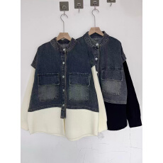 批发2025重工新款韩版宽松大码<b class='q'>牛仔</b>马甲女设计感小众假两件<b class='q'>牛仔</b><b class='q'>外套女</b>