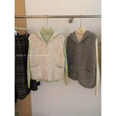 韩系百搭圈圈纱连帽马甲女秋冬新款显瘦叠穿外搭上衣