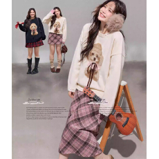 批发<b class='q'>大码</b>女装胖妹妹mm显瘦仿貂毛小狗毛衣<b class='q'>外套</b>上衣格纹半裙套装