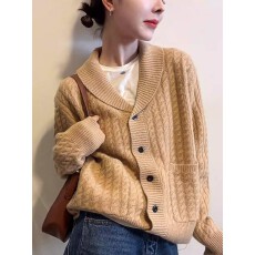 批发100全羊毛麻花<b class='q'>针织</b><b class='q'>开衫</b>女欧洲站2025冬装新款欧货女装毛衣外套潮