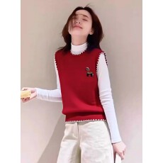 批发时髦洋气红色小马针织马甲女士2025秋冬新款叠穿无袖坎肩<b class='q'>背心</b>上衣