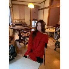 批发松弛风<b class='q'>荷叶边</b>斜肩喇叭袖<b class='q'>毛衣</b>女秋冬宽松显瘦慵懒百搭上衣