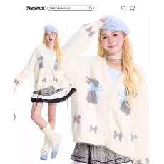 批发蝴蝶结提花<b class='q'>马海毛</b><b class='q'>开衫</b>毛衣女秋冬外套甜美软糯保暖针织衫