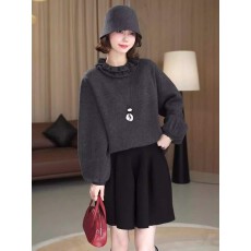 批发法式荷叶花边设计感羊绒<b class='q'>毛衣</b>2025冬季时尚百搭纯色减龄长袖针织衫