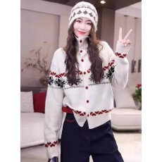 批发费尔岛风高领毛衣外套<b class='q'>女</b>2025新款秋冬开衫复古提花减龄针织衫上衣