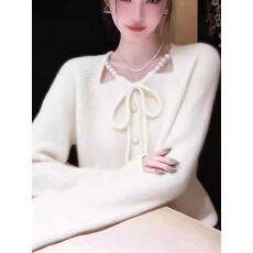 批发法式珍珠蝴蝶结针织开衫秋冬新款内搭高级感千金风宽松毛衣<b class='q'>外套女</b>