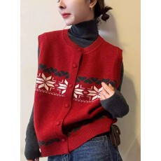 批发时髦复古新年红针织马甲今年流行单排扣无袖马夹红色2025冬季新款