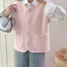 批发小香风气质上衣针织马夹仿<b class='q'>貂绒</b>无袖洋气修身法式甜美马甲背心外穿
