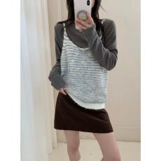 批发复古条纹针织吊带背心女立体小花刺绣内搭外穿软糯马海毛打底上衣