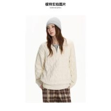 批发美式高街保暖小众麻花针织毛衣女冬季百搭套头上衣