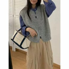 批发韩系休闲圆领拉链马甲背心女软糯休闲叠穿羊毛针织毛衣潮2026<b class='q'>春</b>秋