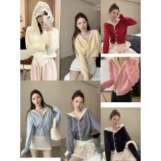 批发7个色～蕾丝拼接连帽<b class='q'>针织</b><b class='q'>开衫</b>女秋冬慵懒毛衣外套高级感法式上衣