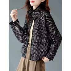 批发新款立领仿双面呢针织短外套女<b class='q'>时尚</b>韩版拉链上衣春秋气质毛呢开衫