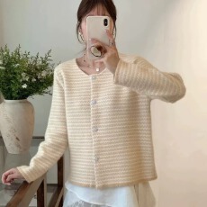 批发小香风仿水貂绒开衫外套女秋冬新款<b class='q'>韩版</b>宽松条纹针织衫上衣高级感
