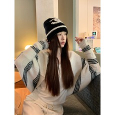 批发羊毛针织开衫女秋季2026新款长袖上衣短款条纹宽松<b class='q'>毛衣外套</b>