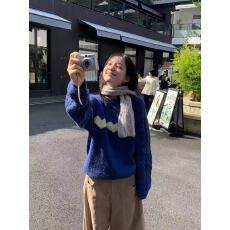 批发复古氛围感爱心提花麻花圆领套头毛衣针织衫女
