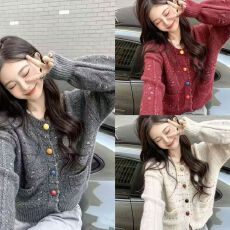 批发咖色彩点毛衣<b class='q'>外套</b><b class='q'>女装</b>2026秋冬新款大码胖MM韩系宽松针织开衫上衣