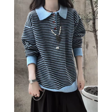 批发美式撞色条纹polo领毛衣男女秋冬慵懒打底针织衫正肩<b class='q'>情侣</b><b class='q'>内</b>搭上衣