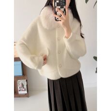 批发黑色小香风气质高级感软糯针织仿水貂绒<b class='q'>外套女</b>秋冬巨好看开衫上衣