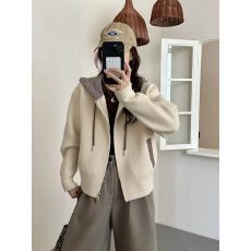 批发巨好看黑色小香风气质高级感连帽毛呢<b class='q'>外套女</b>秋冬休闲保暖开衫上衣