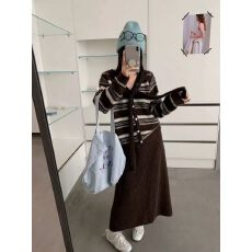 批发条纹毛衣披肩针织半身裙三件套2026女秋季大码<b class='q'>胖</b><b class='q'>mm</b><b class='q'>显瘦</b>遮肉套装裙
