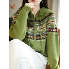 批发2026新款连帽卫衣时尚费尔岛提花针织<b class='q'>打底衫</b>女春秋<b class='q'>大码</b>秋冬毛衣