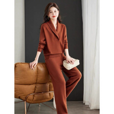 气质女装大翻领阔腿裤套装女士春秋套头针织运动服时尚毛衣两件套